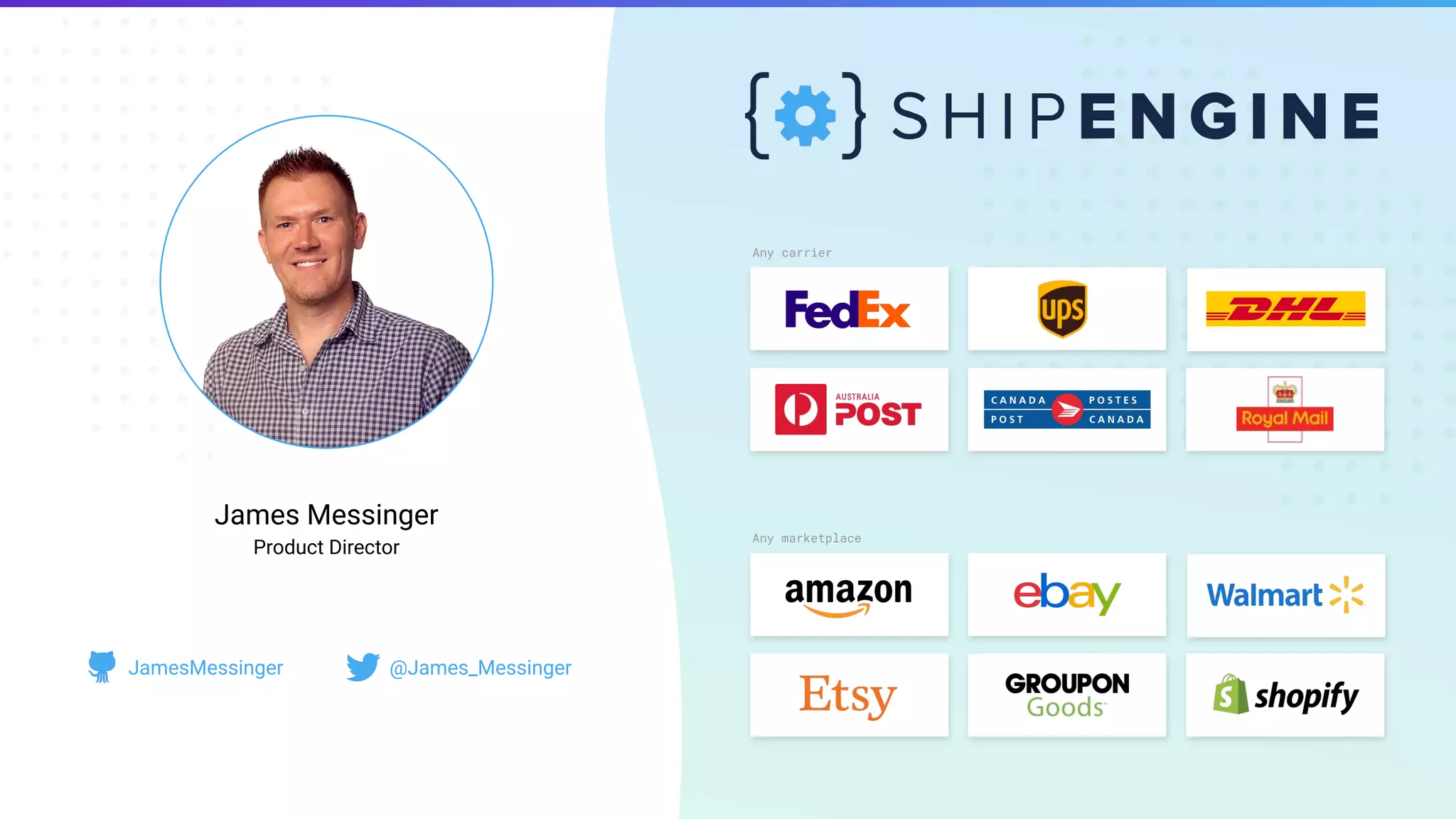 Any carrier
Any marketplace
James Messinger
Product Director
@James_MessingerJamesMessinger
 