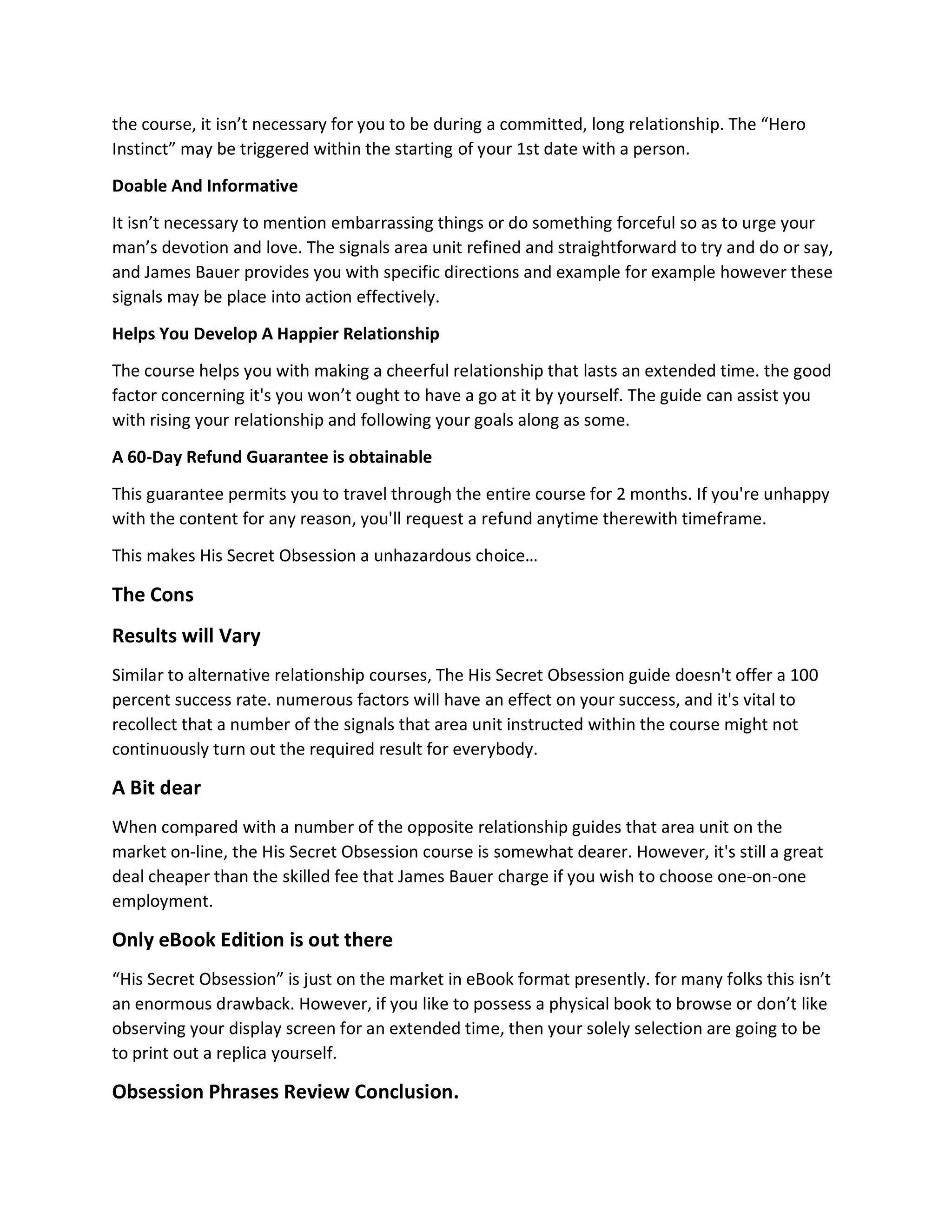 James Bauer His Secret Obsession: Is It’s 12 Word Text Phrases Worth? | PDF