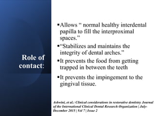 CONTACTS AND  CONTOURS IN DENTISTRY