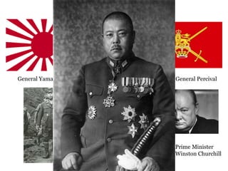 The Protagonists
Lieutenant General PercivalGeneral Yamashita
Emperor Hirohito Prime Minister
Winston Churchill
 