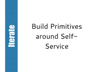 Iterate
Build Primitives
around Self-
Service
 