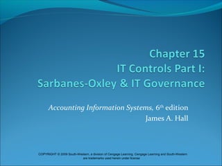 Accounting Information Systems, 6th
edition
James A. Hall
COPYRIGHT © 2009 South-Western, a division of Cengage Learning. Cengage Learning and South-Western
are trademarks used herein under license
 