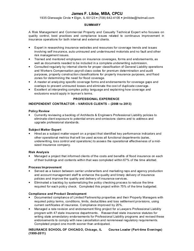 insurance underwriter resume sample