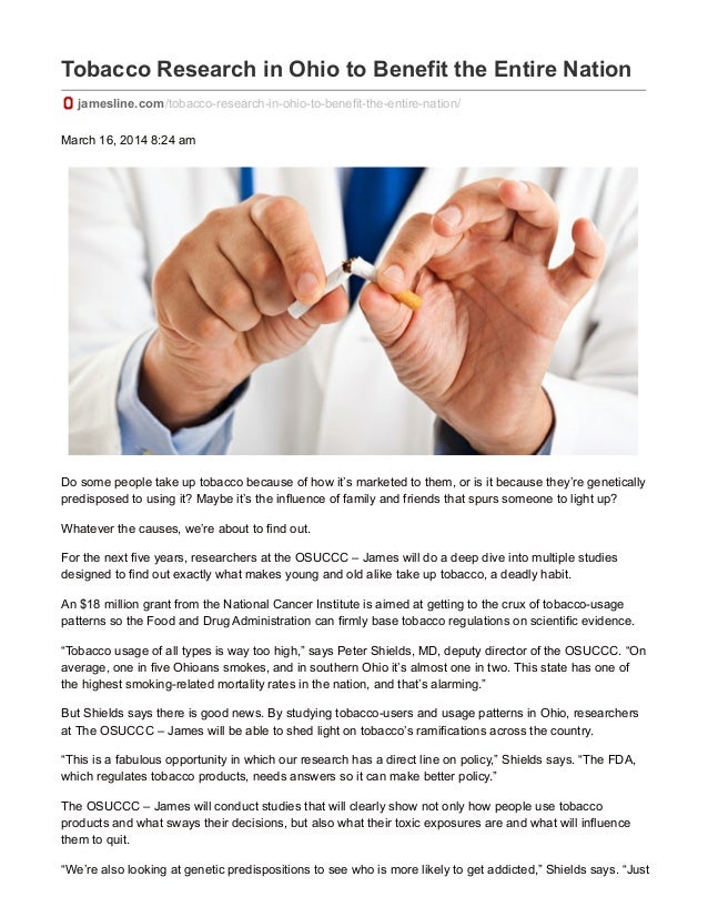 Tobacco Research in Ohio to Benefit the Entire Nation