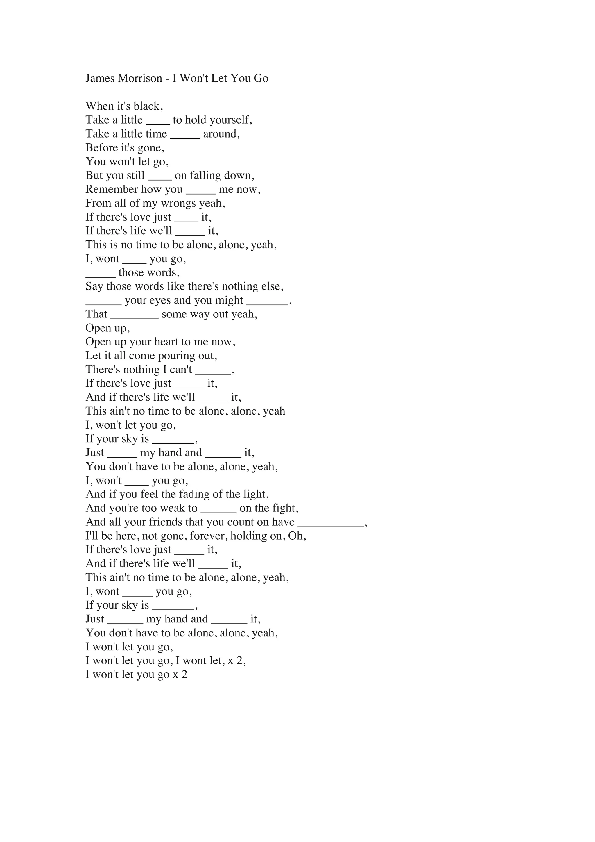 James Morrison I Won T Let You Go Songtext