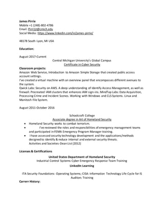 James pirrie resume july 19 | PDF | Free Download