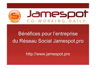 Bénéfices pour l’entreprise
du Réseau Social Jamespot.pro

     http://www.jamespot.pro
 