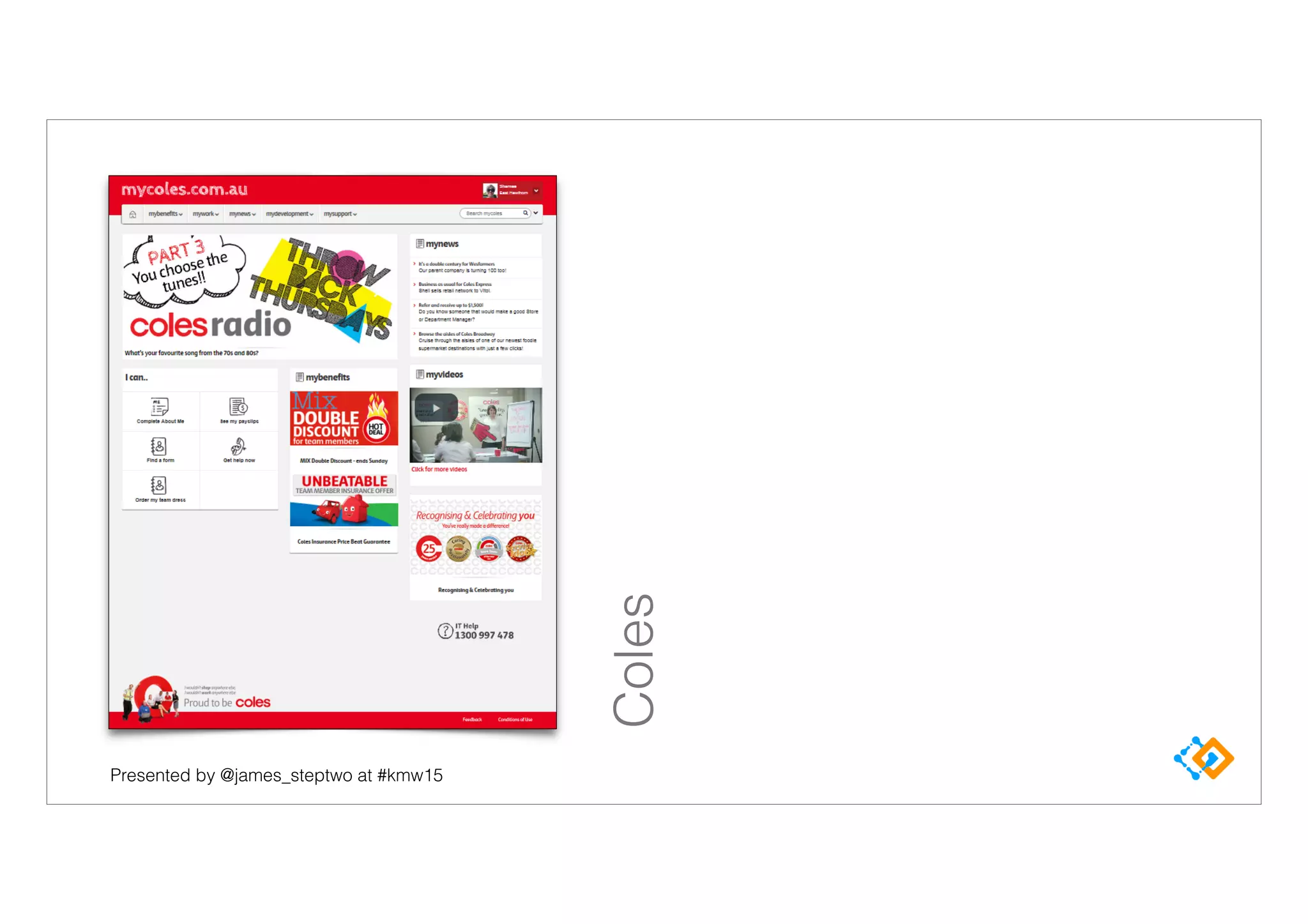 Presented by @james_steptwo at #kmw15
Coles
 