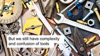 But we still have complexity
and confusion of tools
 