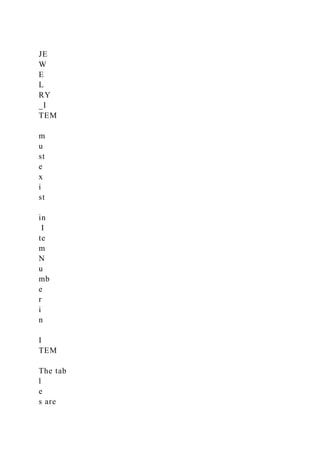 JE
W
E
L
RY
_I
TEM
m
u
st
e
x
i
st
in
I
te
m
N
u
mb
e
r
i
n
I
TEM
The tab
l
e
s are
 