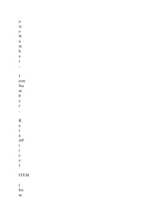 o
ic
e
N
u
m
b
e
r
,
I
tem
Nu
m
b
e
r
,
R
e
t
a
ilP
r
i
c
e
)
ITEM
(
Ite
m
 