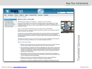 Step Two D S N
                                                  E IG S




                                               Transfield Services
Step Two Designs (www.steptwo.com.au)                                October 2012
 
