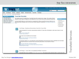 Step Two D S N
                                                  E IG S




                                                  Transfield Services
Step Two Designs (www.steptwo.com.au)            October 2012
 