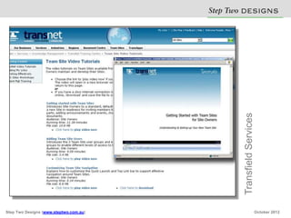 Step Two D S N
                                                  E IG S




                                               Transfield Services
Step Two Designs (www.steptwo.com.au)                                October 2012
 