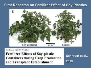 First Research on Fertilizer Effect of Soy Plastics
Schrader et al.,
2013
 