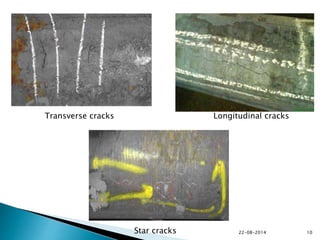 Transverse cracks Longitudinal cracks
Star cracks 22-08-2014 10
 