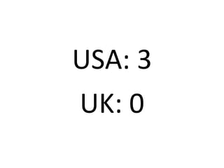 USA: 3
UK: 0