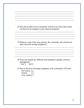 teenage pregnancy questionnaire sba