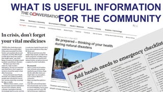 WHAT IS USEFUL INFORMATION
FOR THE COMMUNITY
 