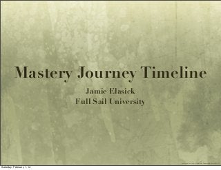 Mastery Journey Timeline
Jamie Elasick
Full Sail University

(webtreats, Free Grunge Watercolor Textures and Layered PSD 4)

Saturday, February 1, 14

 