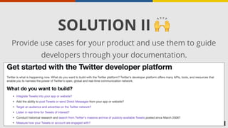 SOLUTION II 🙌
Provide use cases for your product and use them to guide
developers through your documentation.
 