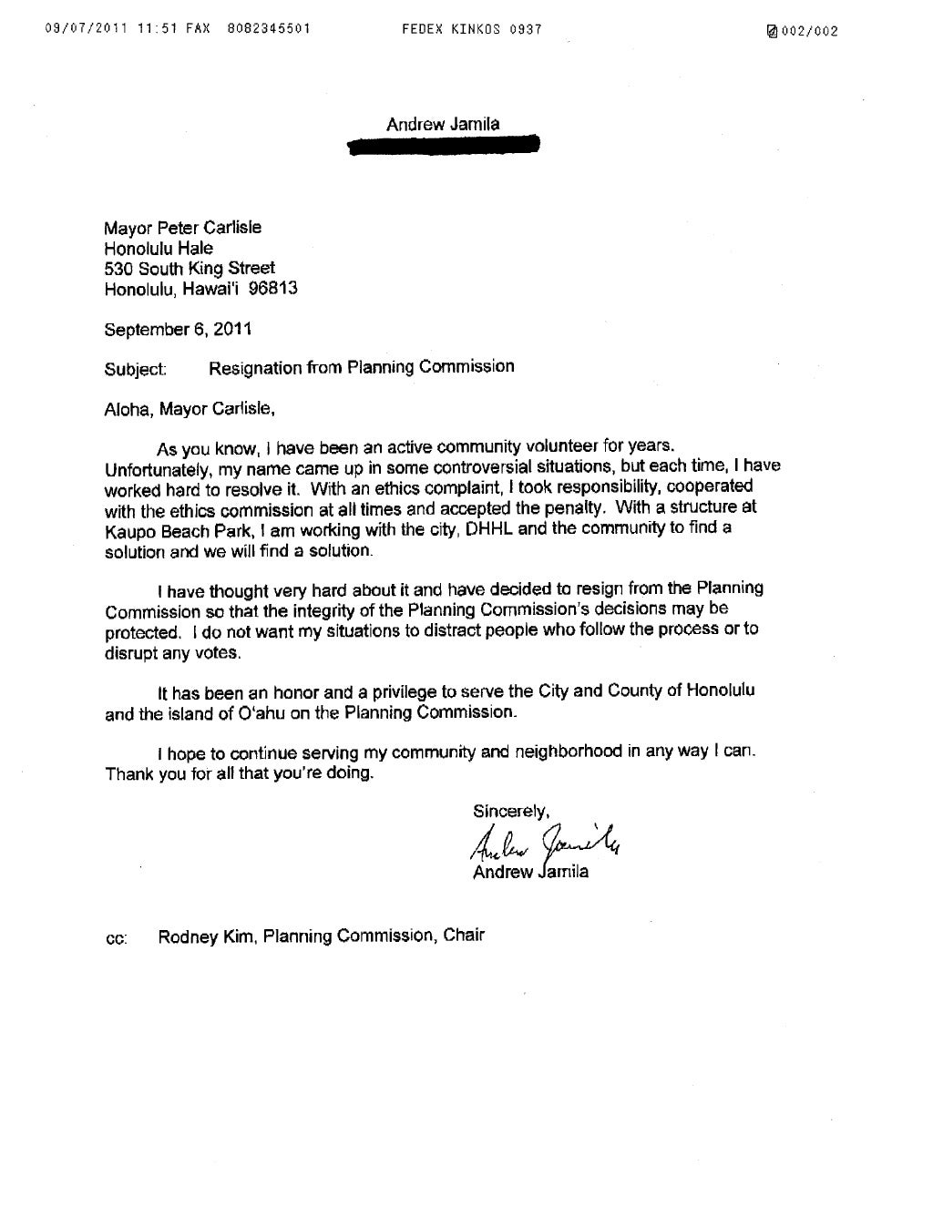 Jamila resignation letter Jamila resignation letter