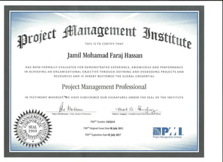 Jamil M. Faraj PMP certification