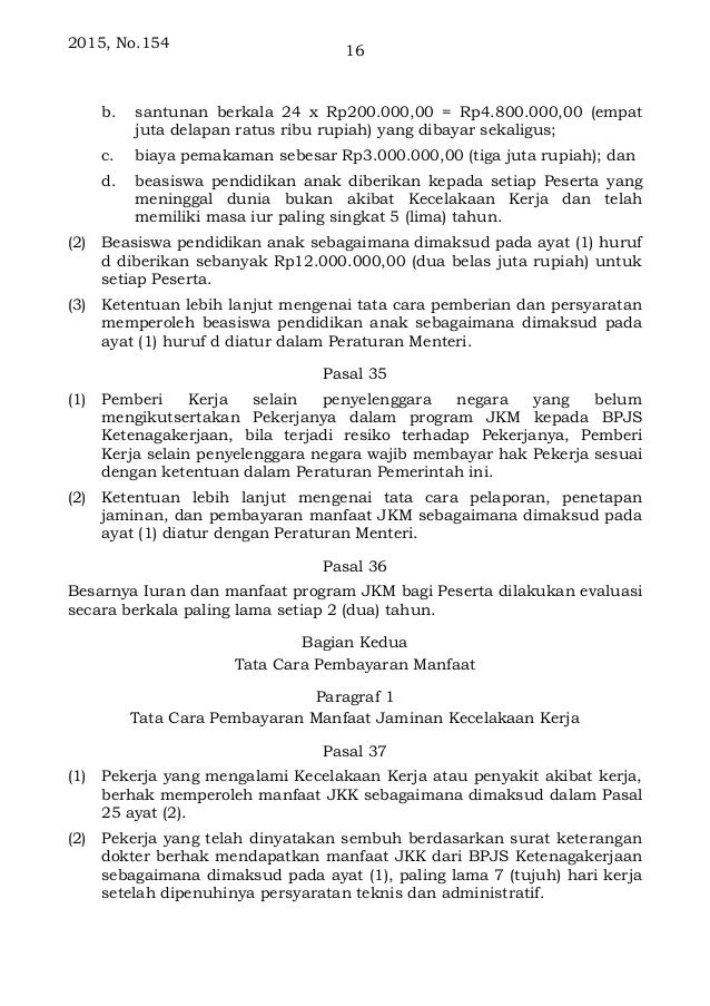 Jaminan Kecelakaan Kerja Ln154 2015 5714 Pp044 2015 Jkk