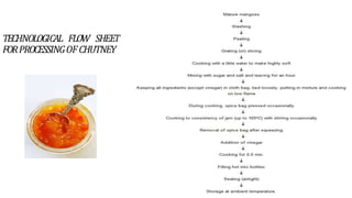 TECHNOLOGICAL FLOW SHEET
FORPROCESSINGOFCHUTNEY
 