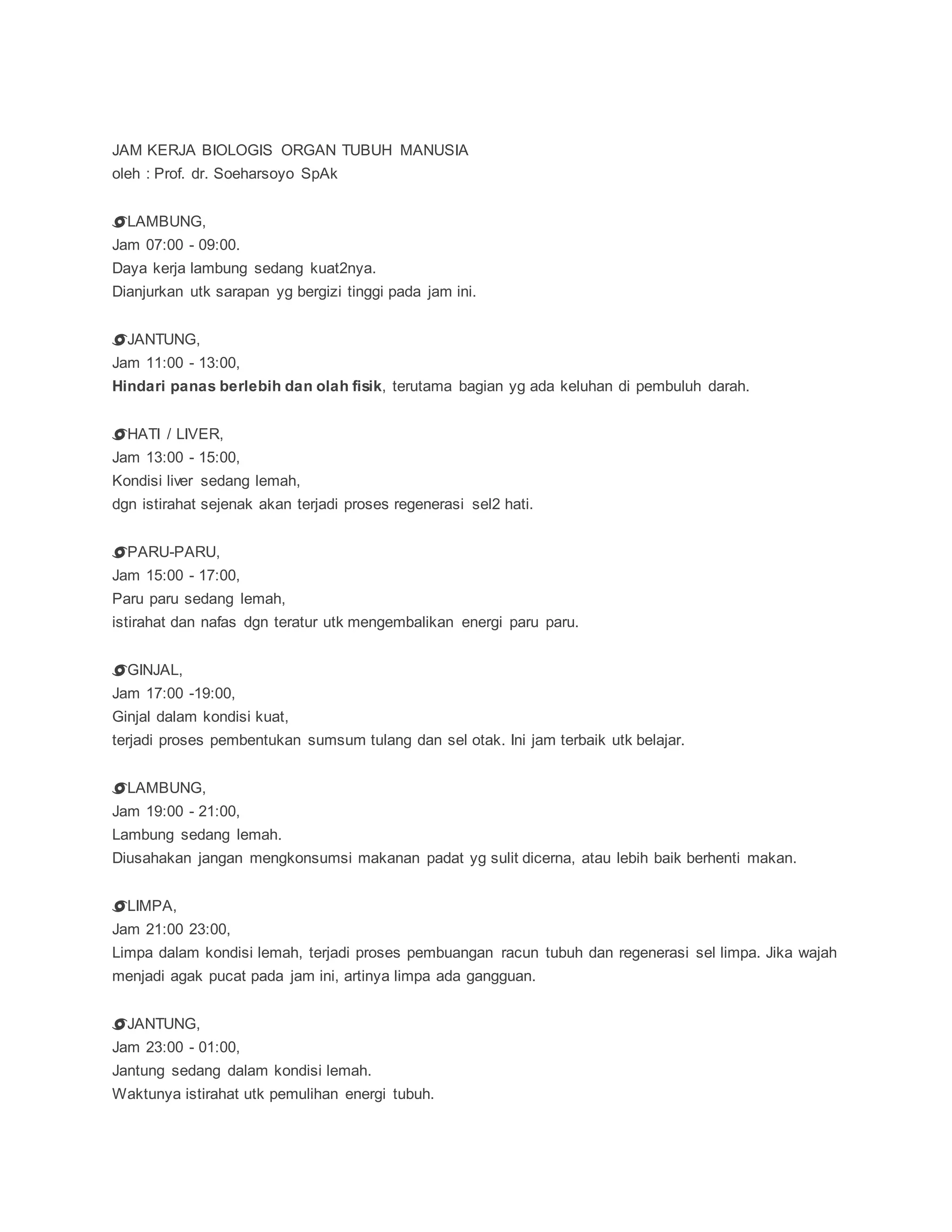 Jam kerja biologis organ tubuh manusia PDF