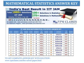 MATHEMATICAL STATISTICS ANSWER KEY
TO GET COMPLETE ANSWER KEY WITH SOLUTION :
www.vpmclasses.com/free-solved-papers.html
 