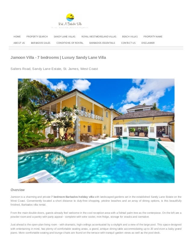Jamoon Villa 7 Bedrooms Luxury Sandy Lane Villa
