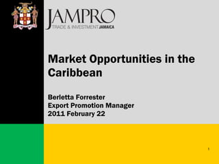 Market Opportunities in the Caribbean Berletta Forrester Export Promotion Manager 2011 February 22 