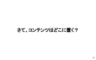 さて、コンテンツはどこに置く？
31
 