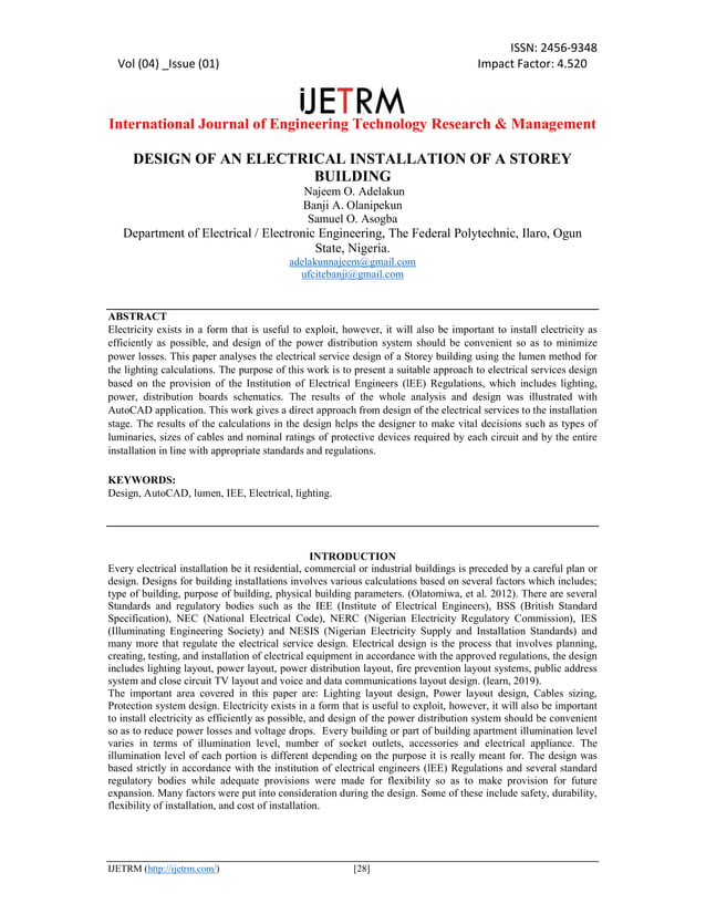 DESIGN OF AN ELECTRICAL INSTALLATION OF A STOREY BUILDING PDF