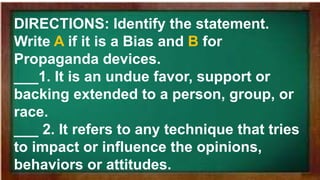 propaganda devices and technique in English 6 | PPTX