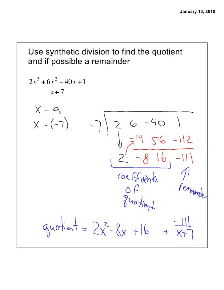 Jan. 8 Synthetic Division