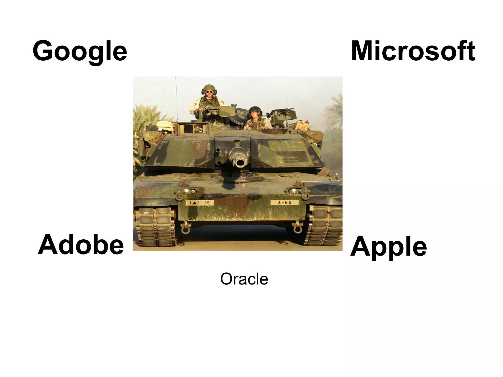 Google            Microsoft




Adobe             Apple
         Oracle
 