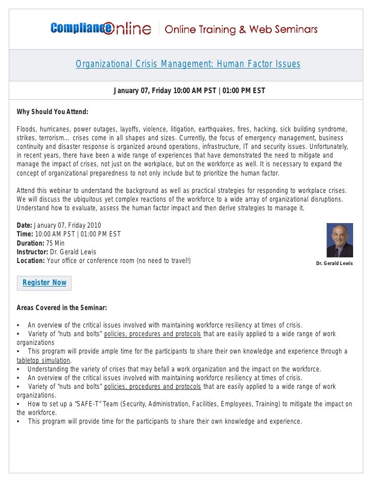 Organizational Crisis Management Human Factor Issues Hr