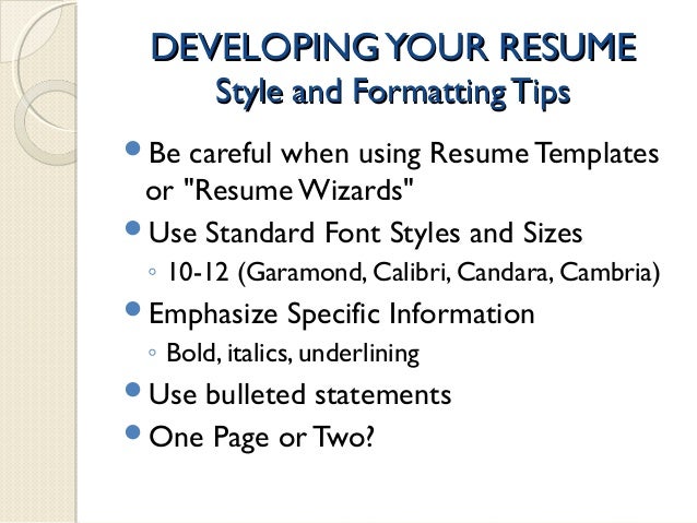 Using bold font in resume