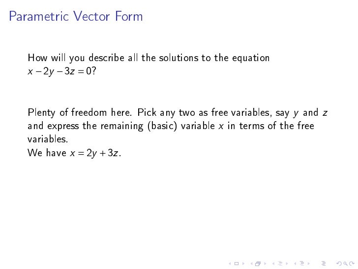 linear in dependence what is parametric vector form