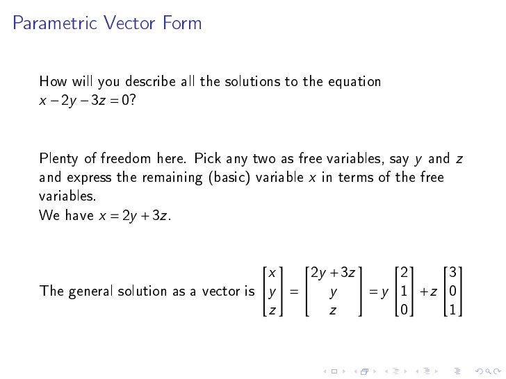 linear in dependence linear algebra parametric vector form