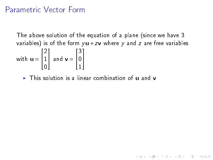 linear in dependence linear algebra parametric vector form