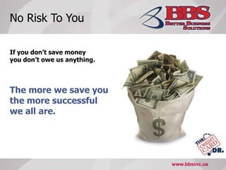 Share in the savingsCC Rep’s MarkupInterchange RateSame Fixed Cost for All Fixed Basewww.bbsinc.us