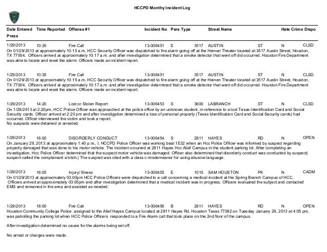 houston incident report