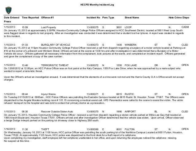 houston incident report