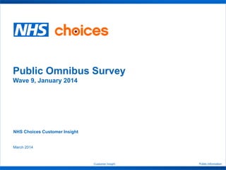 Public InformationCustomer Insight Public Information
March 2014
Public Omnibus Survey
Wave 9, January 2014
NHS Choices Customer Insight
 