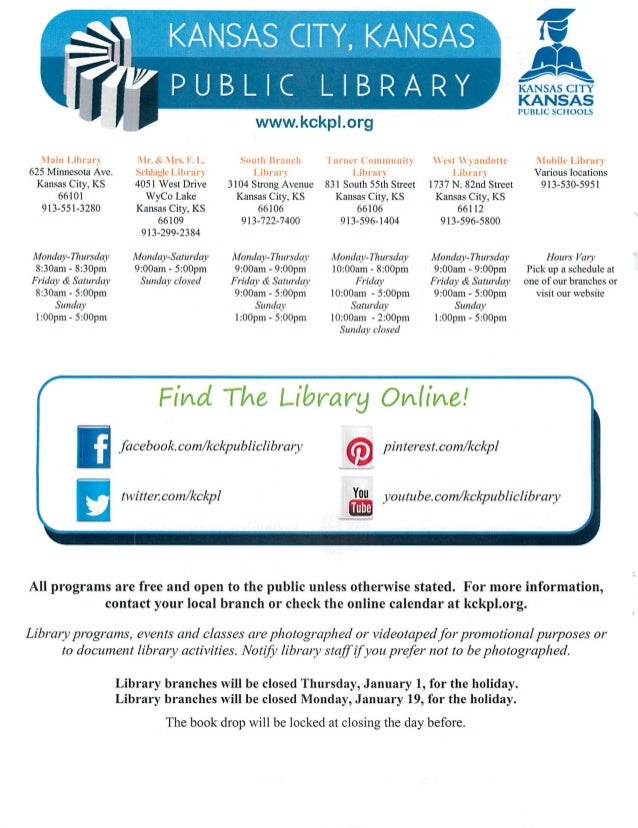 January Calendar of Events for KCK Public Library