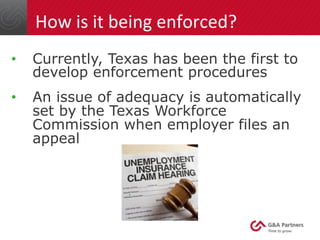 How	
  is	
  it	
  being	
  enforced?	
  
•  Currently, Texas has been the first to
develop enforcement procedures
•  An i...