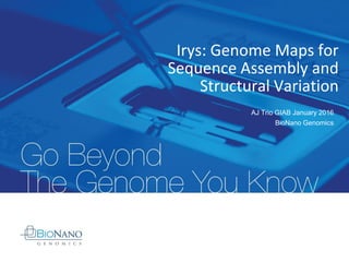 AJ Trio GIAB January 2016
BioNano Genomics
Irys: Genome Maps for
Sequence Assembly and
Structural Variation
 
